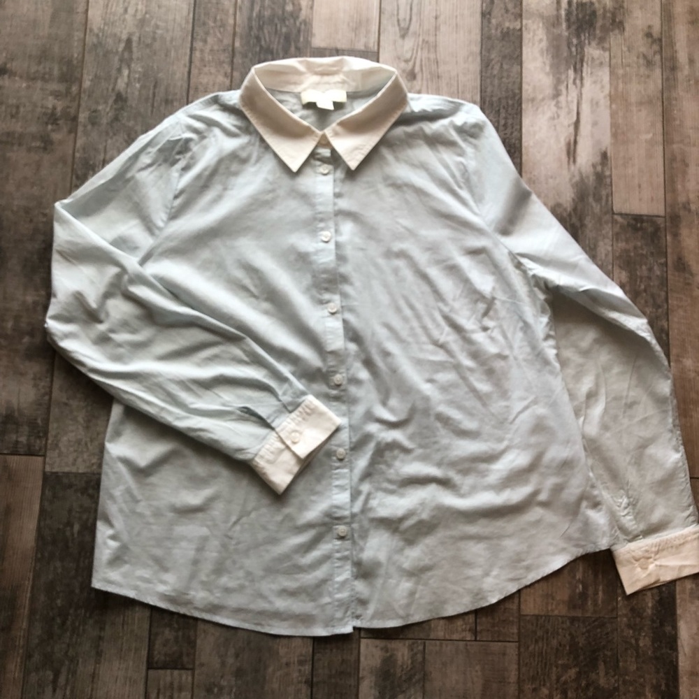 Plus Size Button Down with Contrast Collar & Cuffs